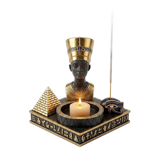 Porta Vela/Incensário Escuro Nefertiti em Resina 8cm