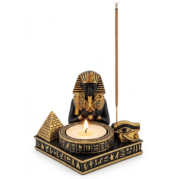 Porta Vela/Incensário EscuroTutancâmon em Resina 8cm
