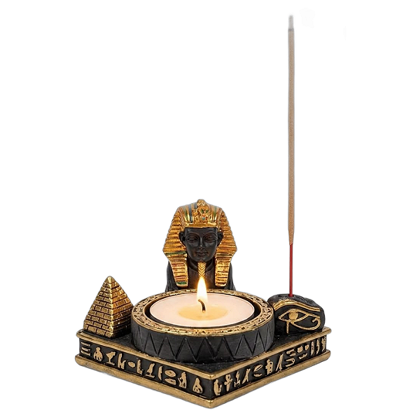 Porta Vela/Incensário Escuro Esfinge em Resina 8cm