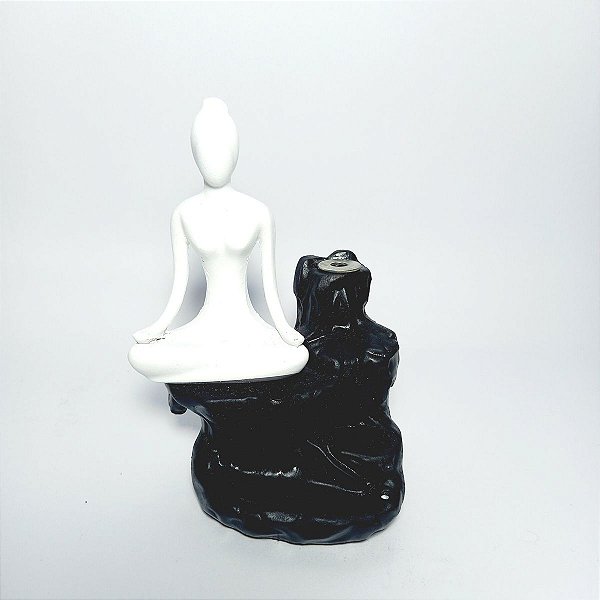 Incensário Cascata Porcelana Preto Monge Meditando