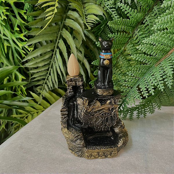 Incensário Cascata Gata Bastet em Resina