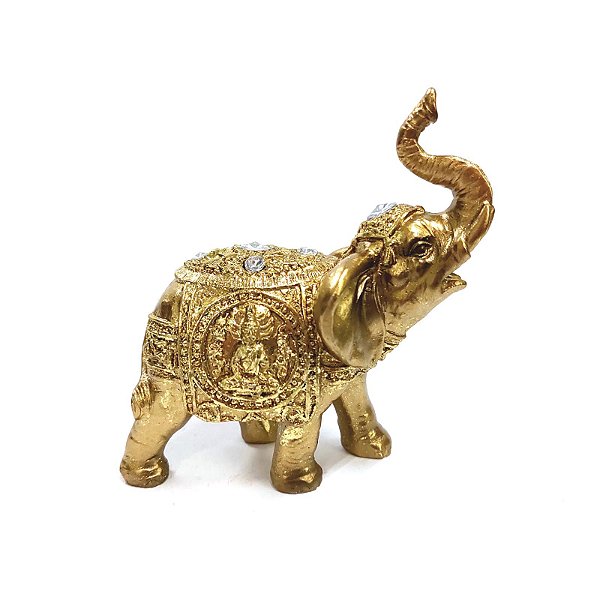 Estátua Elefante em Resina Sem Brilho Dourado 9cm