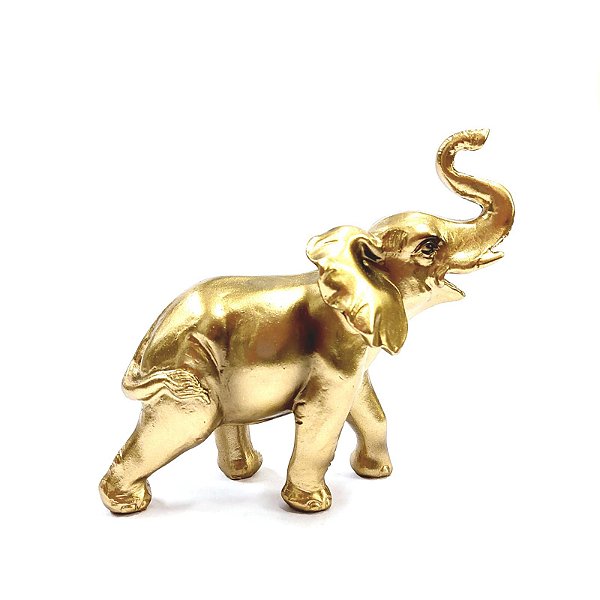 Estátua Elefante em Resina Dourado 10cm