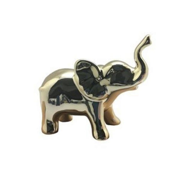 Estátua Elefante em Resina Pequeno Dourado