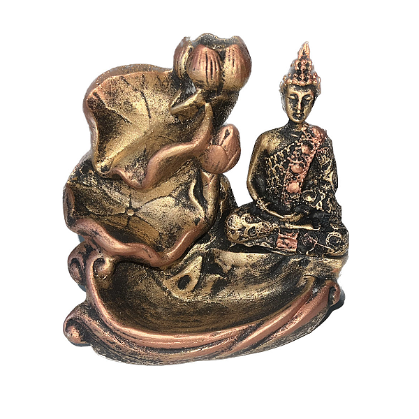 Incensário Resina Cascata Buda Meditando Flor Vertical com 2 Quedas