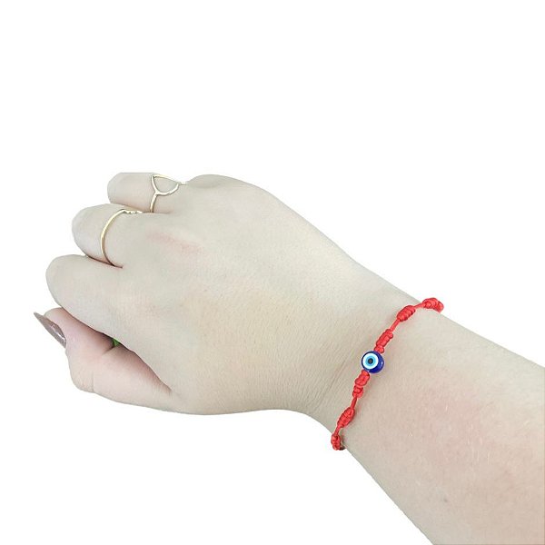 Pulseira Sete Nós e Olho Grego - Vermelho