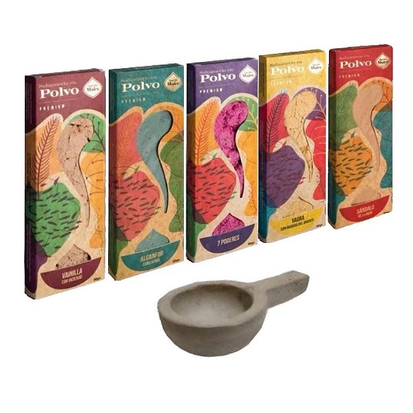 Kit Promocional Sagrada Madre com 5 Incensos em Pó + Sahumador