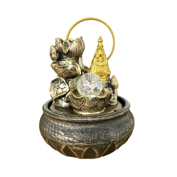 Fonte de Água Resina Nossa Senhora Aparecida Dourado com Arco C - 21 cm