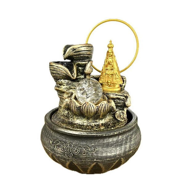 Fonte de Água em Resina Nossa Senhora Aparecida Dourada com Arco B - 21 cm