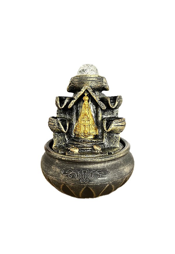 Fonte de Água Resina Nossa Senhora Aparecida Templo Dourada - 21 cm
