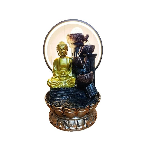 Fonte de Água Resina  Buda Meditando Arco com Led - 35 cm