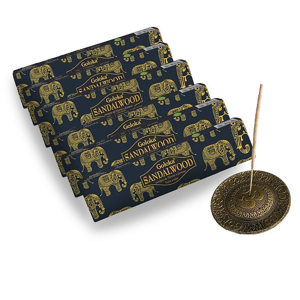 Kit 1 Incensário OM +  6 Incenso Goloka Sandalwood