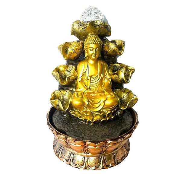 Fonte de Água em Resina Buda Dourado 8Q - M