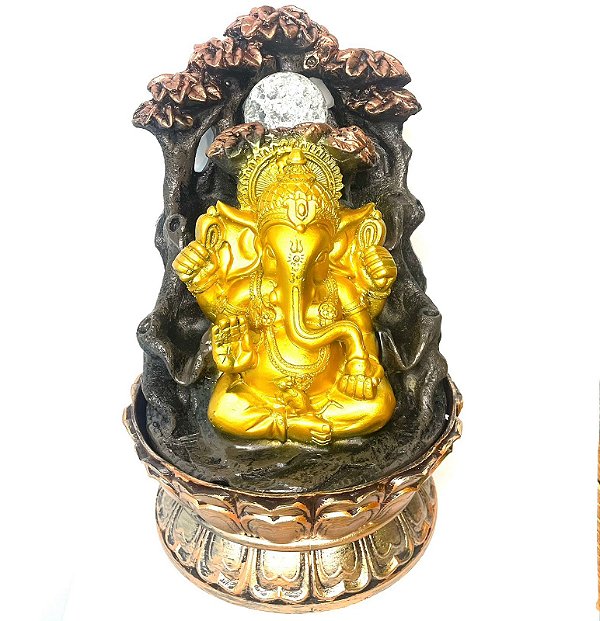 Fonte de Água em Resina Ganesha e Árvores - M