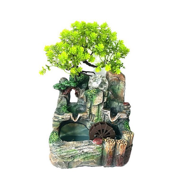 Fonte de Água em Resina Poço com Árvores - M