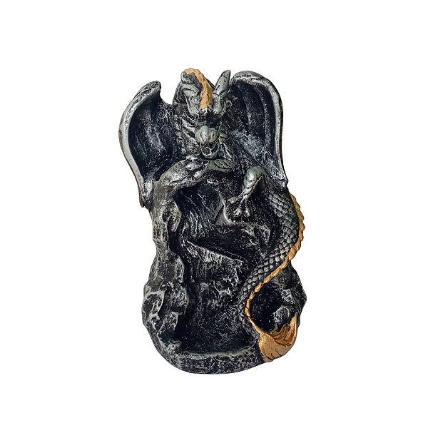 Incensário Cascata Dragão Preto e Dourado - 13cm