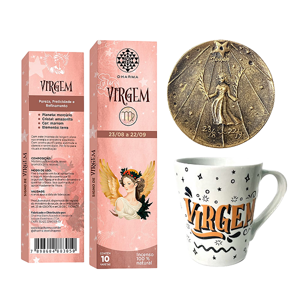 Kit Signo Virgem - 1 Caneca, + 1 Incensário, + 1 Incenso