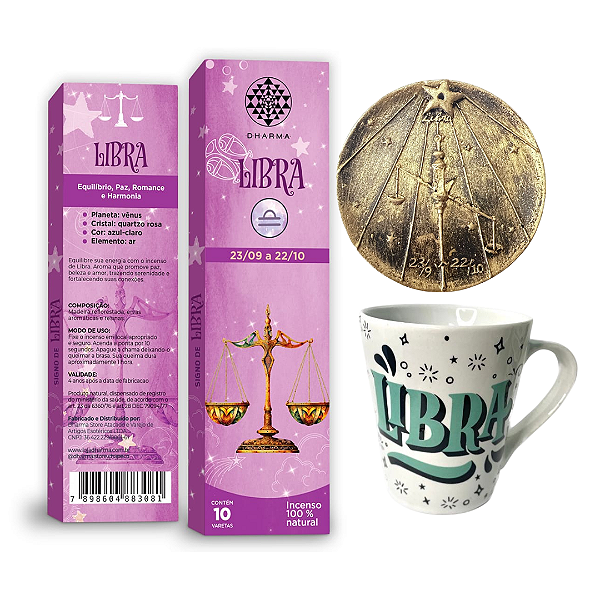 Kit Signo Libra - 1 Caneca, + 1 Incensário, + 1 Incenso