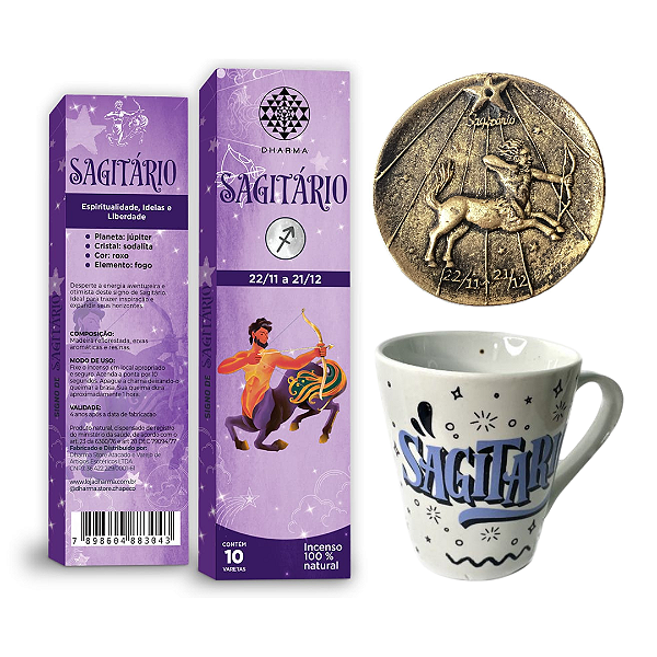 Kit Signo Sagitário - 1 Caneca, + 1 Incensário, + 1 Incenso