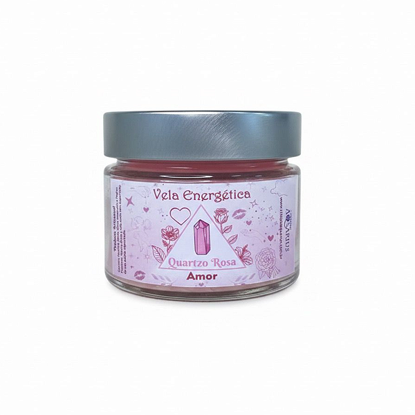 Vela Artesanal Energética com Quartzo Rosa - Amor