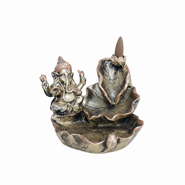 Incensário Cascata Ganesha Meditando Flor Vertical com 2 Quedas