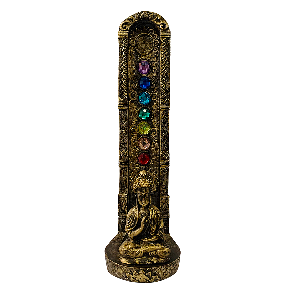 Incensário Vareta Buda 7 Chakras Dourado Vertical