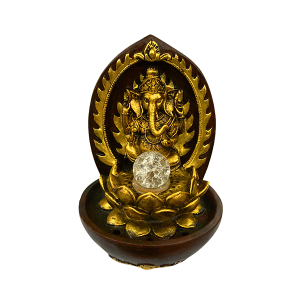 Fonte de Água em Resina Ganesha e FLor De Lotus -  30cm