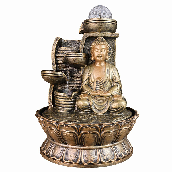 Fonte de Água Musical em Resina Buda Dourado Muro 4 Quedas M - 32598