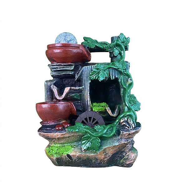 Fonte de Água em Resina Paisagem Cascata Vermelha com Ramos 5 Quedas M - 26203