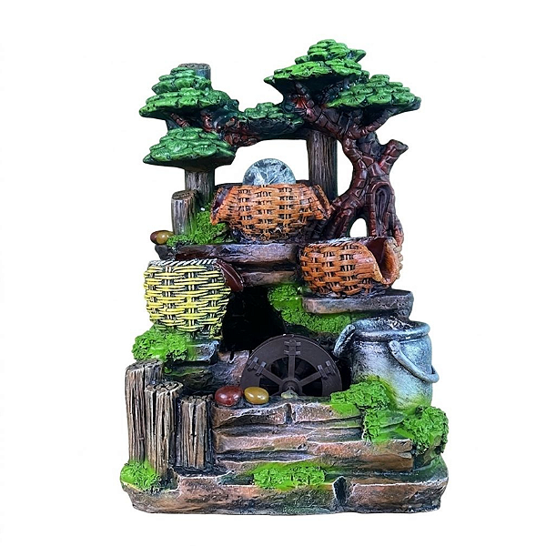 Fonte de Água em Resina Árvores e Cestos e Balde com 5 Quedas G - 26235