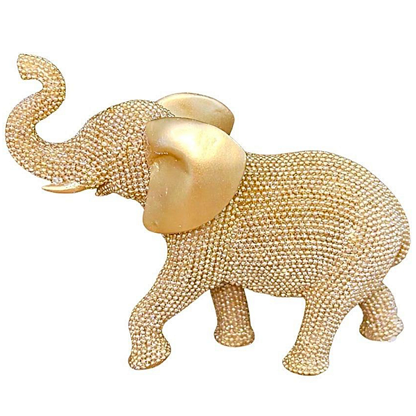 Estátua em Resina Elefante Crevejado Dourado 12cm