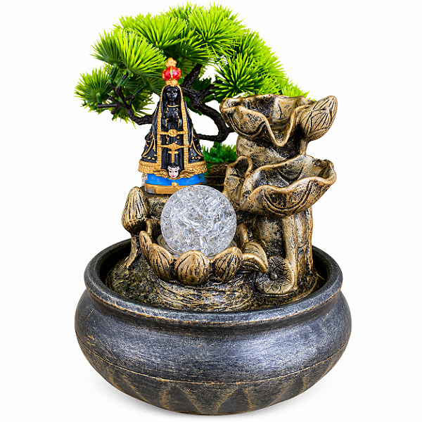 Fonte de Água em Resina Nossa Senhora Aparecida Azul com Árvore 21 cm - 36018