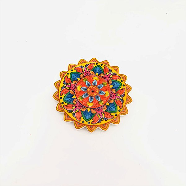 Incensário Flor de Mandala Lótus Amarela/Azul/Vermelho Resina - Resina
