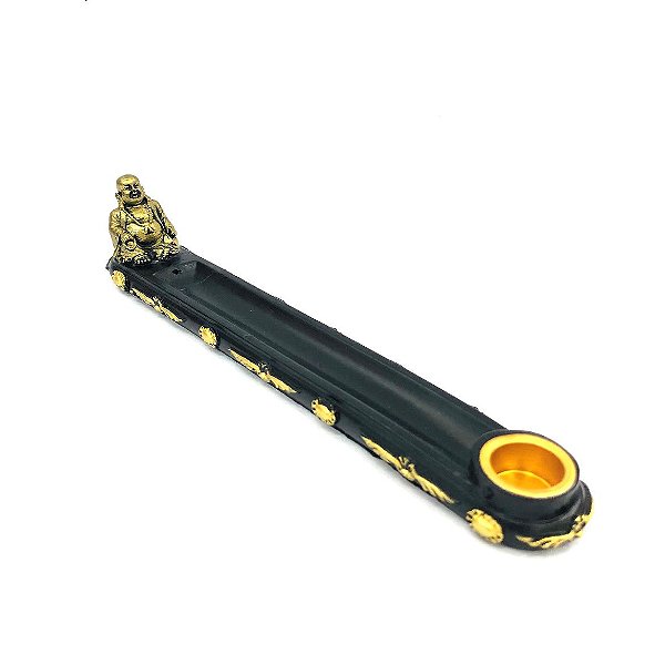 Incensário Resina Vareta Buda Prosperidade Preto com Dourado