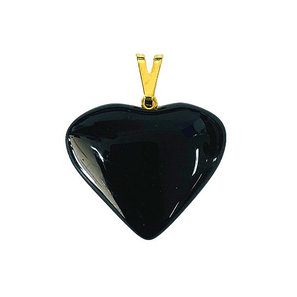 Pingente Obsidiana Pedra Coração Rolada - Pino Dourado