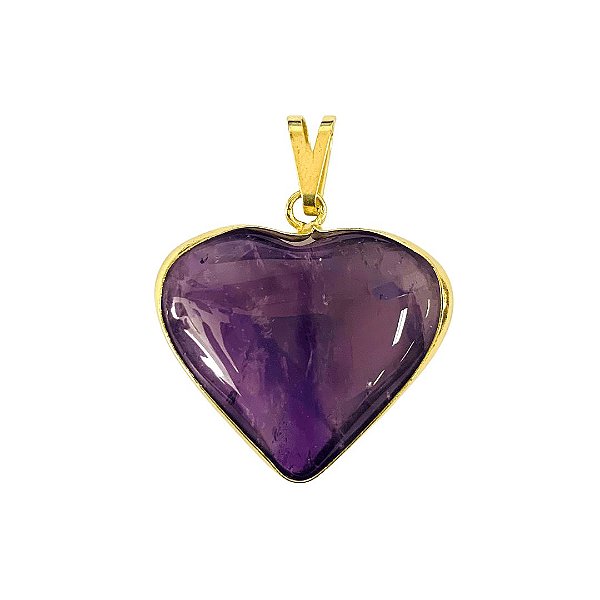 Pingente Ametista Pedra Coração Rolada - Pino Dourado