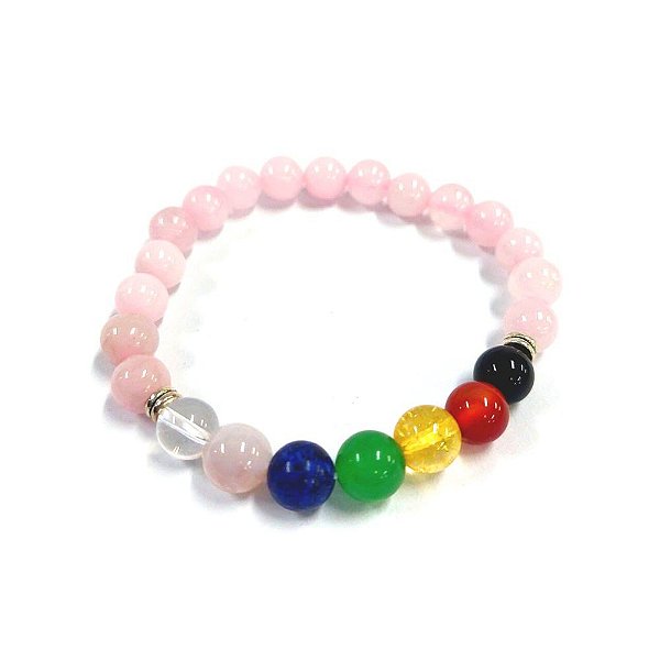 Pedra Pulseira Quartzo Rosa 7 Chakras