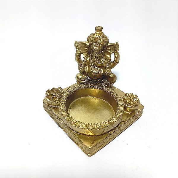 Porta Vela/Incensário em Resina Ganesha Dourado Sem Brilho 8cm