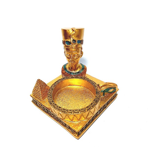 Porta Vela/Incensário em Resina Nefertiti Dourado 8cm