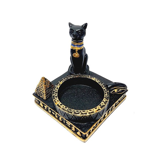 Porta Vela/Incensário Escuro Gata Bastet em Resina 8cm