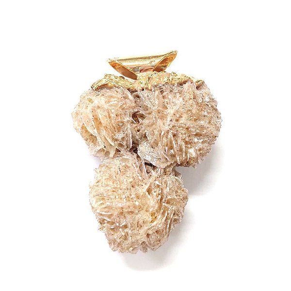 Pingente Pedra Rosa do Deserto - Coroa Dourada