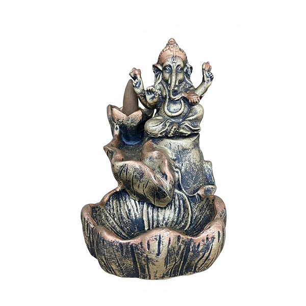 Incensário Cascata Ganesha Meditando com Flores