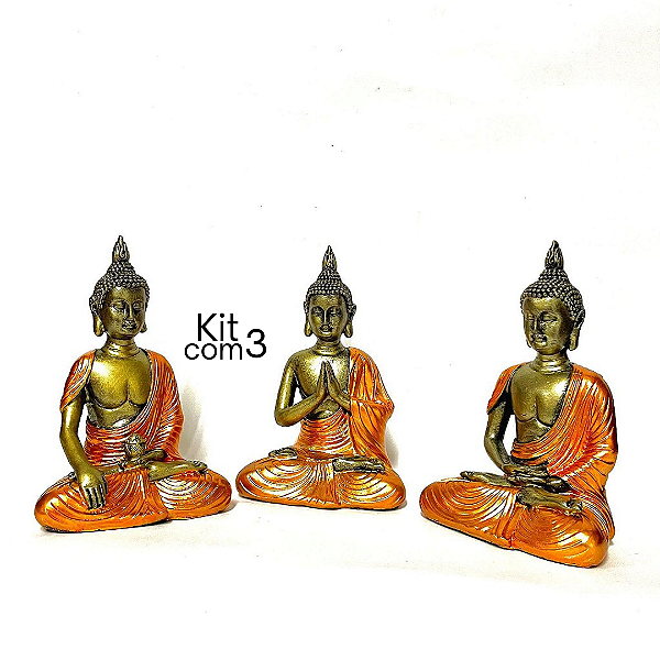 Estátua de Resina Trio de Budas - 12cm