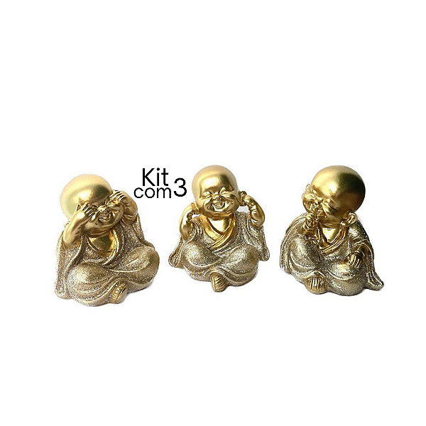 Estátua Trio de Budas Não Falo/Vejo/Escuto - 9 cm com Brilho