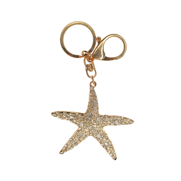 Chaveiro em Metal Dourado - Estrela do Mar com Brilho Modelos Variados