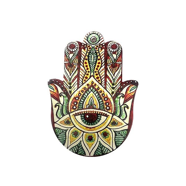 Enfeite de Parede em Porcelana - Mão Hamsã Vermelho
