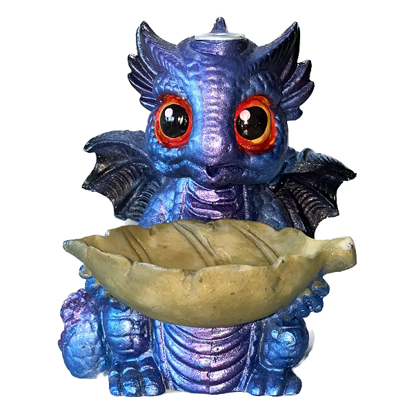Incensário Cascata Baby Dragão Azul de Resina