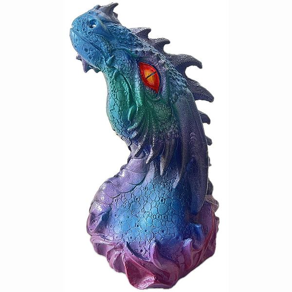 Incensário Cabeça de Dragão Vertical Colorido em Resina com 31cm
