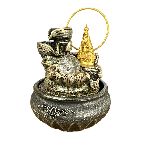 Fonte de Água em Resina Nossa Senhora Aparecida Dourada com Arco B - 21 cm