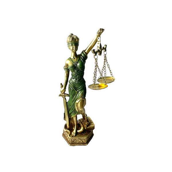 Estátua Em Resina Dama Da Justiça Verde/Dourada